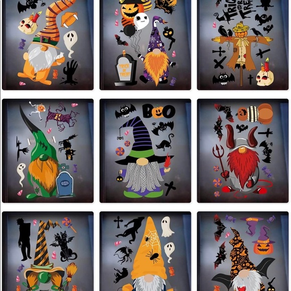 3/$15 New Halloween Gnome Static Window Clings Cute and Festive set of 9 - Picture 1 of 5